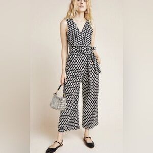 Anthropologie Eva Franco Masha wide leg cropped polka dot jumpsuit sz S
